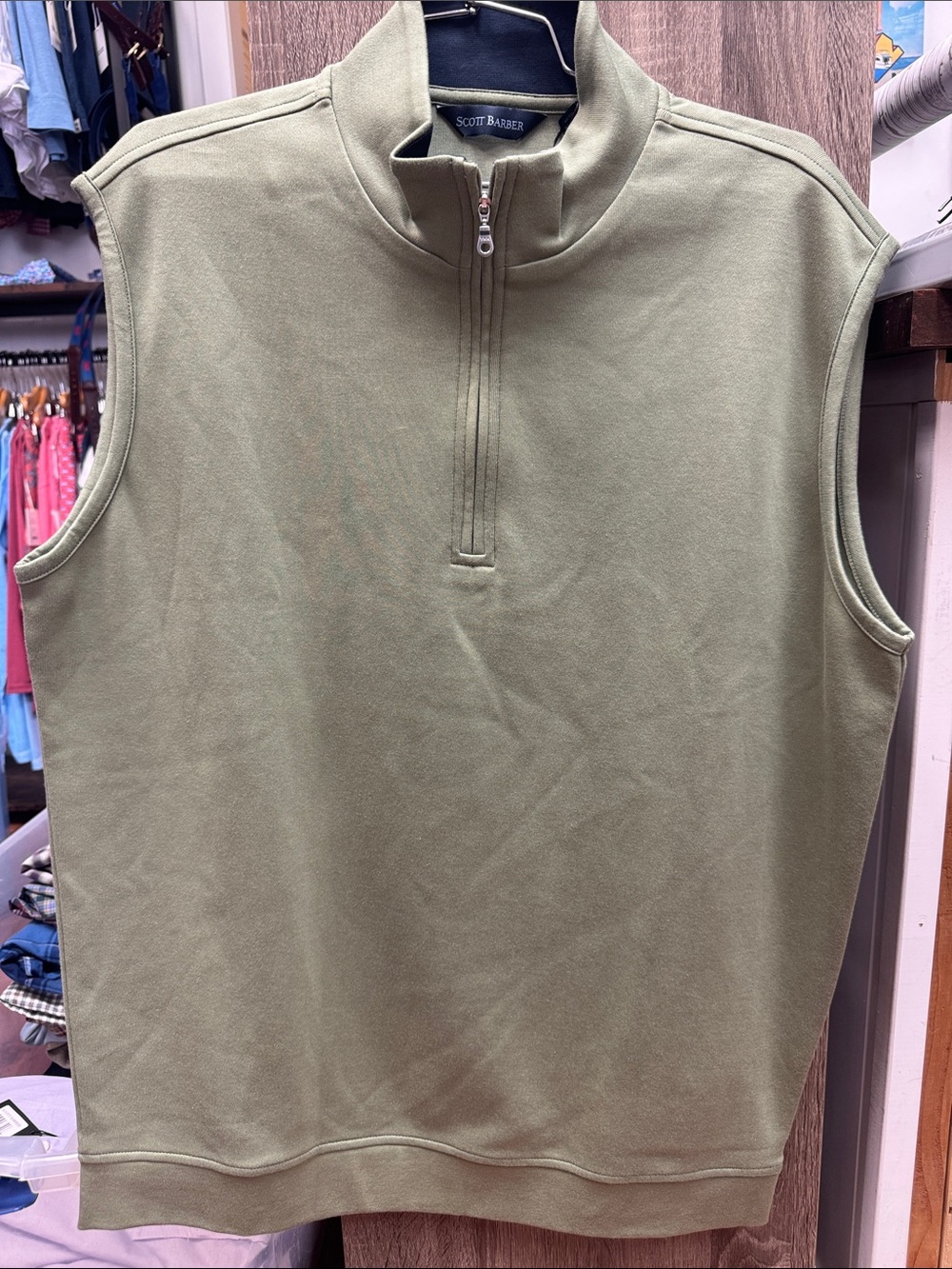 Scott Barber Olive Green Sleeveless Quarter-Zip Vest